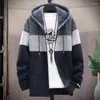 Männer Pullover 2024 Herbst Winter Fleece Mit Kapuze Sweatercoat Gestreifte Strickjacke Männer Warme Casual Pullover Jacken Dicken Strick Windjacke