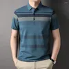 Men's Polos 2024 T-shirt Turn-down Collar Silky Cotton Real Pocket Summer Short Sleeve Polo Striped Button Casual Tops