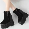 Sapatos de vestido de inverno cunhas botas de neve mulheres couro genuíno salto alto plataforma bombas femininas alta superior redondo toe moda tênis casuais sapatos