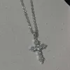 Pendant Necklaces Shiny Crystal Zircon Cross Pendant Necklace for Women Girls Punk Silver Color Thin Chain Necklace Party Jewelry Birthday Gift YQ240124