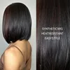 Siyah kadınlar için kullanılan bazı düz peruklarla bob kısa siyah karışık kahverengi sentetik peruk Afrika doğası günlük rol yapma partisi peruk 230125