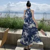 Abiti casual stile cinese con stampa a inchiostro con scollo all'americana, festa lunga per le donne, elegante abito maxi abito da sera, causale e da sera, con spalle scoperte