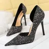 Robe chaussures designer femmes paillettes tissu talons hauts pompes mariage mariée or argent sexy strip-teaseuse plus taille 41 42 43 bigtree