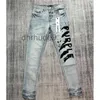 Jeans voor heren Lichtblauw Paars Merkbroek Hoge kwaliteit Onregelmatige Inkjet Letterprint Unisex Mode Streetwear Lange broek HCV1