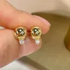 Ohrstecker UNICE Simple Real 18K Massives Gelbgold AU750 Feiner Schmuck Natürliche Diamanten Bohnen Kugel Für Frauen Party Geschenk