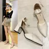 Sandals Summer Spring Women High Heels Dress Shoes Pointed Toe Ankle Strap Pumps Black Square Heeld Sandalias Mujer Office