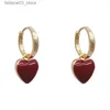 Stud Simple Design Wine Red Love Heart Dangle Earrings For Women Gold Color Circle Vintage Peach Drop Earring Can Be Separated Q240125