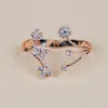 Anéis de casamento Xsbody Flor Open Ring Decoration com Crystal Ajustável Strass vintage Acessórios de noiva Jóias para noivas y2k
