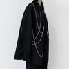 Trench da donna Camicie vintage di alta qualità Design personalizzato con catena in metallo Colletto polo Camicia a maniche lunghe Temperamento Top Nero