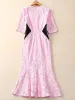 Robes Sexy été haute qualité femme mode fête rose dentelle brodé évider doux Vintage sirène crayon robe mi-longue