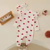 Tregren 018M born Baby Girls Romper Sweet Heart Print Long Sleeve Crew Neck Jumpsuit With Bow Knot Headdress Fall Clothing 240125