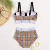 Women's Fashion Beach Two-piece Classical Swimsuit Women's Designer Clothing Sexy Letter Printed Plaid Bikini