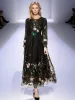 Extravagant Ladies Spring High Quality Fashion Party Black Lace Embroidery Feather Elegant Catwalk Classic Pretty Long Dress