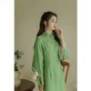 Vêtements ethniques Robe chinoise Vintage élégant perlé chemise à carreaux automne amélioration 2024 filles jeunes de haute qualité Qipao robe longue