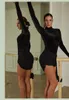 Scene Wear Latin Dance Dress Black Tango Rumba Chacha Fringe Dresses Woman Back Cut Out 23111