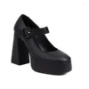 Jurk Schoenen PXELENA Volwassen 12CM Dikke Blok Super Hoge Hakken Vrouwen Enkelbandje Gesp Platform Kantoor Dame Party Pompen Zwart wit OL