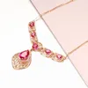 Pendant Necklaces 18K Rose Gold Plated Russian Water Drop Red Stone Women's 585 Color Purple Necklace Fashion Classic