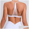 Vestito da yoga Reggiseno sportivo minimale senza spalline rimovibile da donna Bralette atletiche imbottite incrociate sotto l'usura Strappy Gym Crop Top Canotta D Dhjci