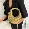 Totes Nuevo diseñador Bolsos tejidos a mano anudados Mujeres Fideos de lujo Pulled Gold Silver para bolsos Hobo Evening Rope en Clutch Brand 2023 T240125