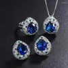 Necklace Earrings Set ShJewelry European And American Simulation Tanzanian Sapphire Water Drop Shaped Color Matching Ring Earring Pendant 10