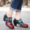Sapatos de vestido vintage artesanal impressão costura mulheres bombas oxfords sapatos estilo étnico couro genuíno robusto salto alto mulheres enxadas broguesl231228