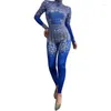 Stage Wear Dancer Leggings Costumes Sparkling Soirée Strass Combinaison Femmes À Manches Longues Stretch Skinny Cristal Body