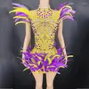 Stage Wear 9 couleurs brillant strass robe femmes plume épaule anniversaire célébrer costume tenue robes de soirée XS5690