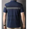 Polos męski 2024 T-shirt Town-Down Kllar Sily Cotton Pocket Summer Summer Short Sleeve Polo Button Striped Tops