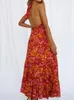 Sukienki swobodne letnie sukienki Kobiety Buho kwiatowy nadruk kantarka szyi maxi bez rękawów