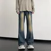 Мужские джинсы 2024, винтажные потертые модные дизайнерские джинсовые брюки, мужские свободные брюки микро-клеш, окрашенные в технике тай-дай, B132