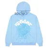 Sp5der 555555 Sweats à capuche Hommes Femmes Angel Number Feuilletée Impression Graphique Spider Web Sweatshirts Streetwear Top Vêtements Bleu Clair 1GI3