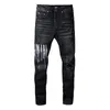 Mens Jeans Jeans altos elásticos angustiados Rapped Ripped Slim Fit Motorcycle Biker Denim para Men S Fashion Black Pants 906