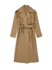 Mulheres Trench Coats Mulheres 2024 com Double Breasted Imitação de Couro Casaco Vintage Manga Longa Cinto Feminino Outerwear Chic Overcoat