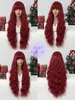 Peruca de onda longa natural com franja vermelho role-playing peruca colorido encaracolado peruca de cabelo sintético festa Lolita usa peruca mulheres são resistentes ao calor 230125
