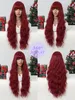 Natural long wave wig with bangs red role-playing wig colorful curly synthetic hair wig party Lolita uses wig women are heat-resistant 230125