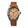 Relógios de pulso Baltany Pequeno Relógio Mecânico de Segunda Mão Fluted Caseback 36mm Stanless Caixa de Aço Couro Strap Vestido Relógio de Pulso