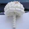 結婚式の花のカスタムメイクアイボリーブーケは花嫁や花嫁介添人のためのシルクリボン装飾W706