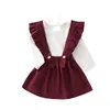 Clothing Sets Toddler Baby Girls Long Sleeve Solid T-Shirt Tops Overalls Skirts Outfits Shirt And Skirt Set For Teens