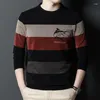 Polos masculinos outono inverno listra impressão manga reta longo polo botão em torno do pescoço camiseta negócios casual moda topos