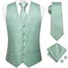 Men's Vests Hi-Tie Mens Silk Tie Set Paisley Jacquard Jacket Necktie Hanky Cufflinks Wedding Party Green Beige Champagne Waistcoat