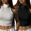 Canotte da donna Canotte da donna senza maniche a collo alto Crop Top aderenti a coste Sexy Canottiere estive autunnali