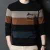 Polos masculinos outono inverno listra impressão manga reta longo polo botão em torno do pescoço camiseta negócios casual moda topos