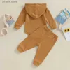 Lioraitiin 0-24M infantile bébé vêtements ensembles solide gaufre à manches longues à capuche body + pantalons longs enfant en bas âge vêtements décontractés