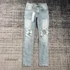 Purple Bran*45 Men's Jeans European Jean Hombre Letter Star Men broderi lapptäcke rippade för trendmärke Motorcykelbyxa Mens Skinny storlek 30-38 5I1S