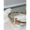 Designer Tiffeny Jewelry Sterling Silver Double t Open Elastic Bracelet Women's v Gold Plate High Quality 18k Rose Gold Half Diamond Half Fritillari Bracelet Jewelry