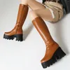 Stiefel, quadratische Zehen, Plattform, superhoher, dicker Absatz, TPU-Sohle, erhöhter seitlicher Reißverschluss, Herbst- und Winter-Reiten für Damen
