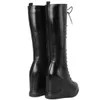 Bottes Hiver escarpins à talons hauts chaussures femmes à lacets en cuir véritable compensées genou haute bottes de neige femme bout rond mode baskets chaussures