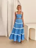 Wave Stripe Holiday Strap Dress Set Spring Crop Top Elegant Sleeveless 2 Pcs Matching Sets Long Skirt Aline Beach Suit 240123