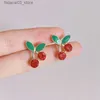 Stud 2023 Fashion Sweet Cute Dripping Oil Red Cherry Stud Earrings for Women New Style Simple Temperament Girls Birthday Gift Jewelry Q240125