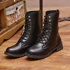 Dress Shoes Black Round Toe Women's Motorcycles Boots Pu Leather Women's Army Boots Solid Lace Up Ladies Flat Martin BootsL231228